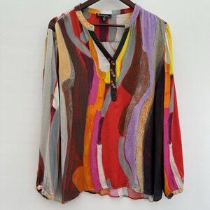 Claire Desjardins Art To Wear Colorful Tunic Blouse Long Sleeve Women's Size XXL